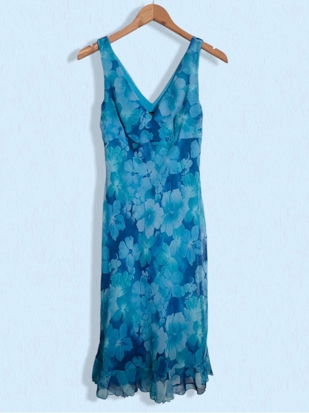 VTG Y2K 90s City Triangles Bias Cut Floral Whimsical Midi Dress in Blue, sz S - Picture 2 of 6